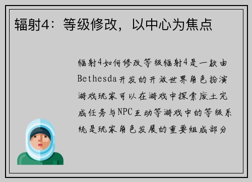 辐射4：等级修改，以中心为焦点